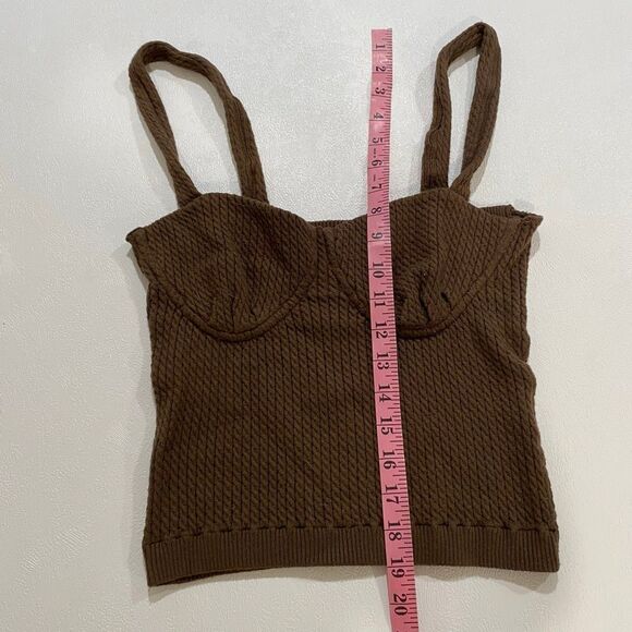 Danielle Bernstein Knit Bustier Tank Top Brown Ribbed Sweater Crop – Size L - Picture 5 of 5
